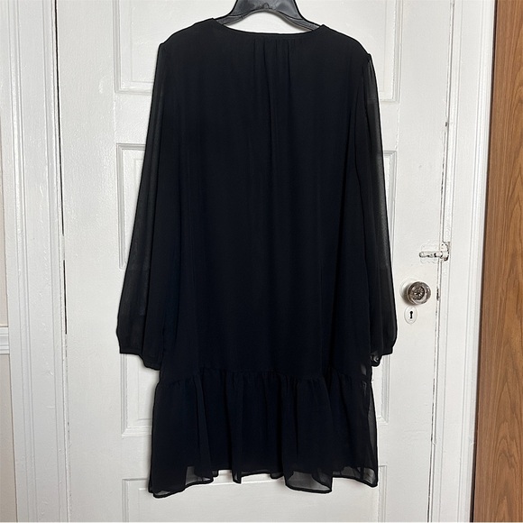 Draper James Black Knee Length Dress Sheer Long Sleeve Ruffle Hem Minimalist Lg - Picture 4 of 17